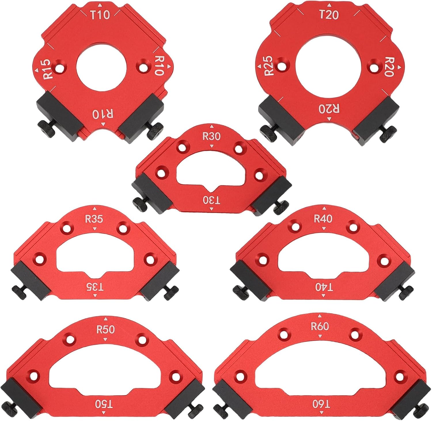 7PCS Router Corner Radius Templates Set Aluminium Alloy CNC Machined Multiple Radius Corner Router Guides for Woodworking R10 T10 R15 R20 T20 R25 R30 T30 R35 T35 R40 T40 R50 T50 R60 T60
