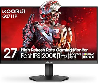 KOORUI Gaming Monitor, 27" 200Hz Fast IPS, FHD HDR400 Display Computer Monitor, 1ms PC Screen, 90% DCI-P3, Adaptive Sync, 75x75 mm VESA Mountable, Tilt Adjustable, HDMI 2.0, DP 1.4