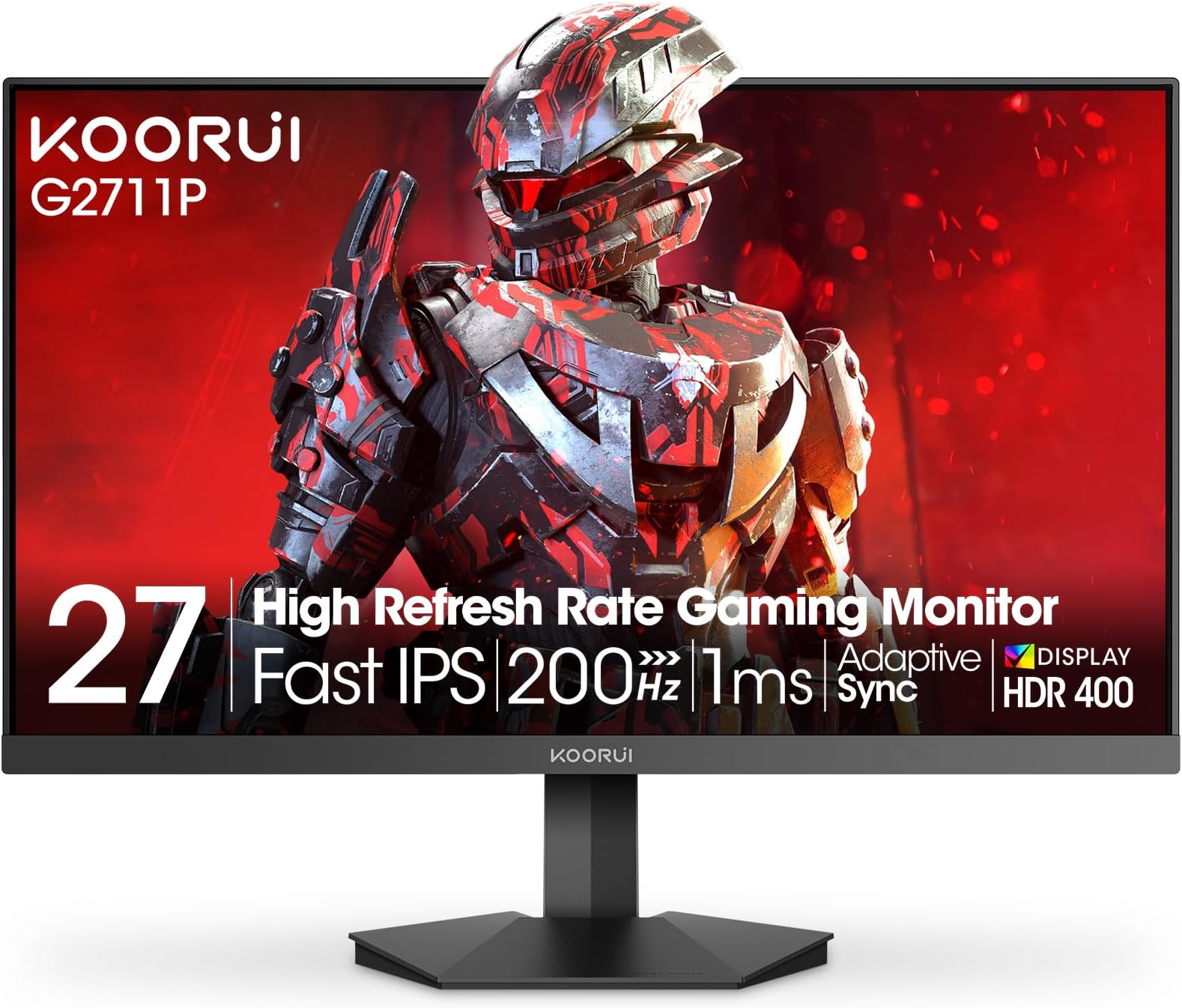 27 Inch Gaming Monitor 200Hz FHD (1920x1080) HDR400, 1ms Fast IPS, 90% DCI-P3, Adaptive-Sync, HDMI 2.0, DP 1.4, VESA Mount, Tilt Adjustable, G2711P