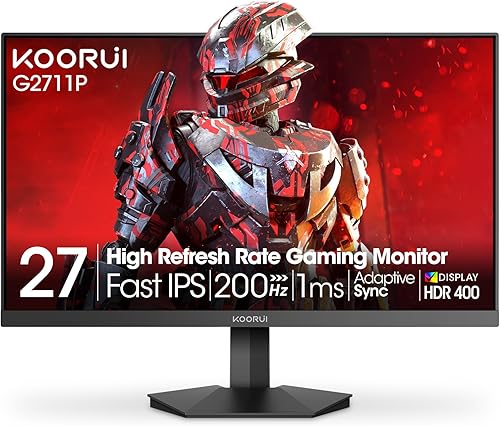 KOORUI - Monitor de juegos de 27 pulgadas, 165Hz, IPS, FHD 1920 x 1080, 1ms, sincronización adaptativa, montaje VESA , inclinación ajustable, 2 x