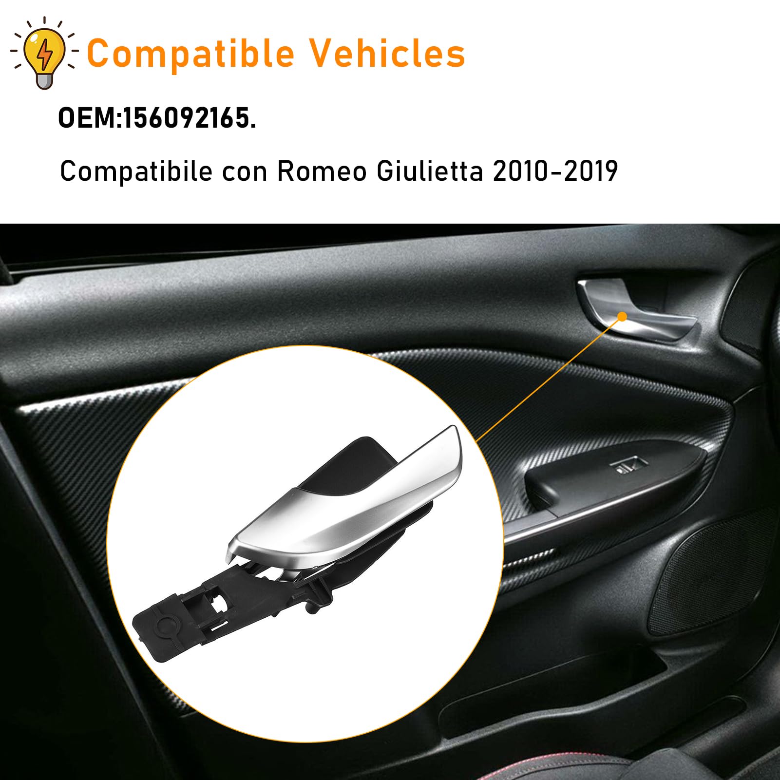 TTCR-II Compatible avec Poignée de Porte Türgriff Alfa Romeo Giulietta 2010-2019 Compatible avec Poigner de Porte Gauche Alfa Romeo 156092167 Poignée Intérieure （Avant Gauche）