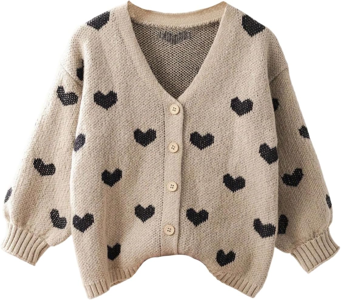 MakeMeChic Toddle Girl's Fall Heart Pattern Cardigan Sweater Button Down Long Sleeve Knit Cute Sweater