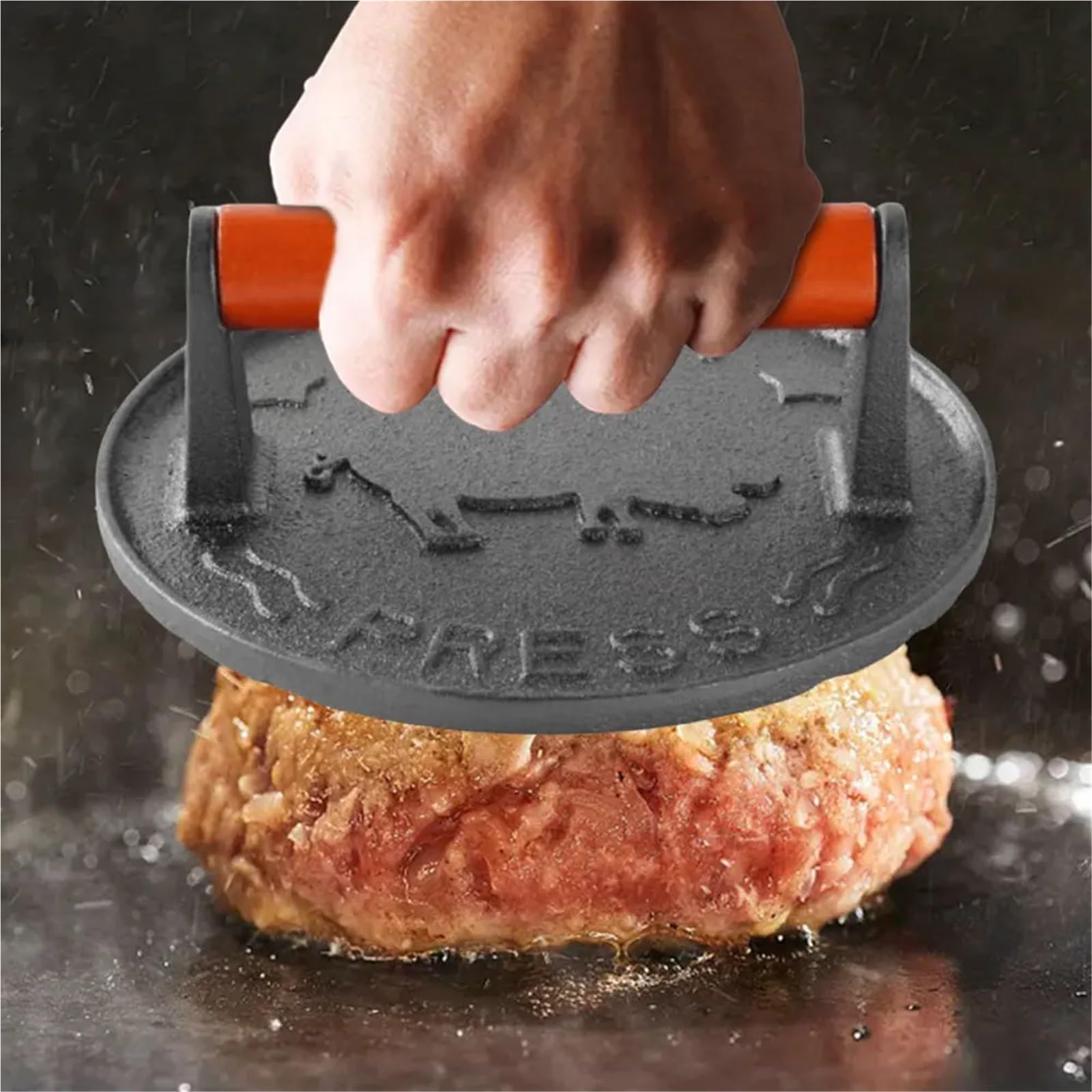 hamburgerpresse Burgerpresse aus Gusseisen, robuste Patty-Presse mit Holzgriff, Burgerfleischpresse, Form, Küchenhelfer und Zubehör