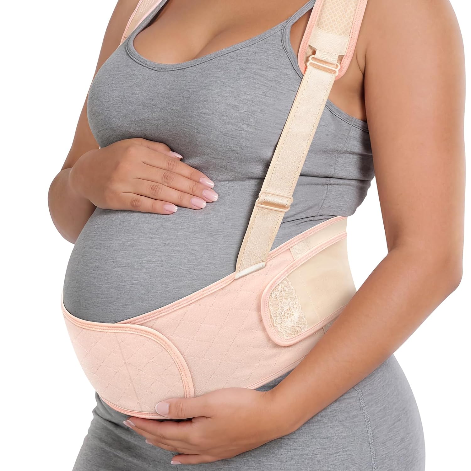 Nuliie Pregnancy Belly Band with Shoulder Straps, Non-Slip Maternity Belly Band for Back, Abdomen & Waist Support, Pregnancy Belt Adjustable Fit, Comfortable Wear, M