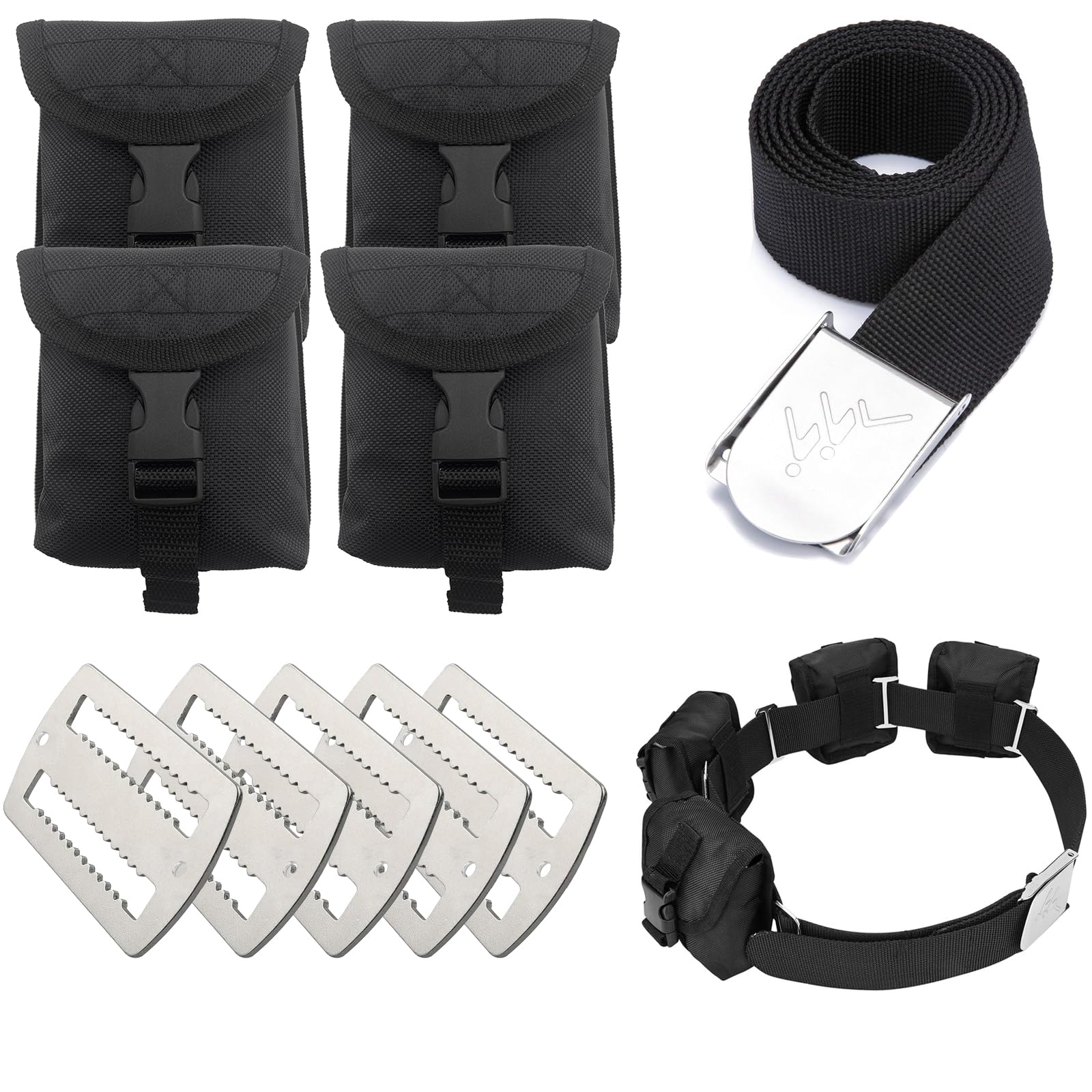 Scuba weight belt with 4 pockets, quick release buckle diving pocket weight belt with 5pcs weight keepers,weight pouch belt fit for waist 32" to 52"