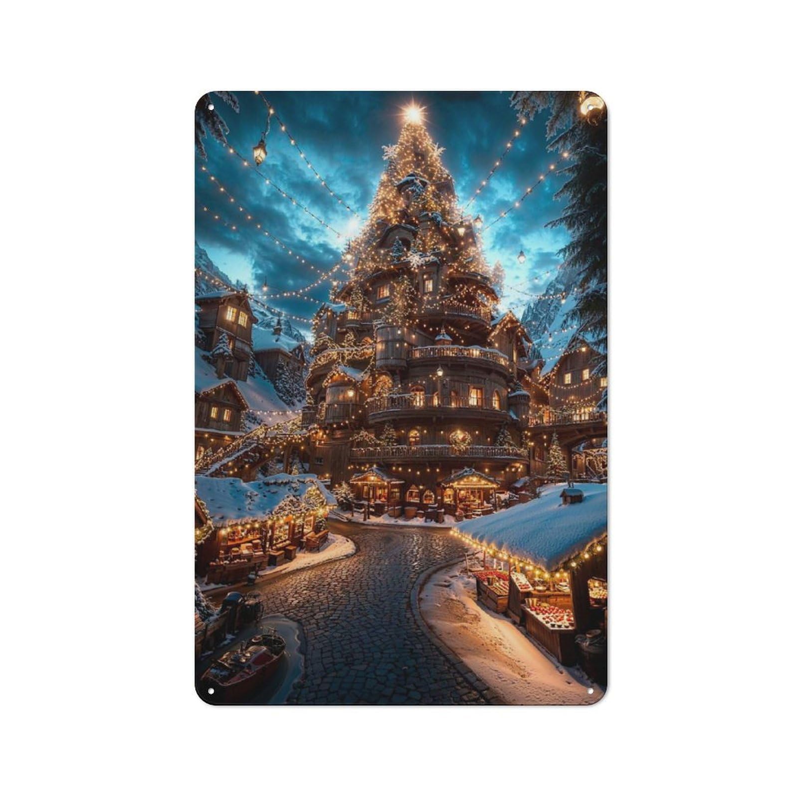 Junmoney Enchanted Christmas Village Vintage Tin Sign 30X20cm With For Kitchen Or Home Bar, For Metal Sign Collectors, For Kitchen And Home Bar Decor