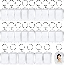 25 x Photo Keyrings, Transparent Photo Frames, Acrylic Keyrings, DIY Keyrings, Customized Rectangle with Ring Photo Key Ring for Family Friends Craft Gift, Transparent/Green