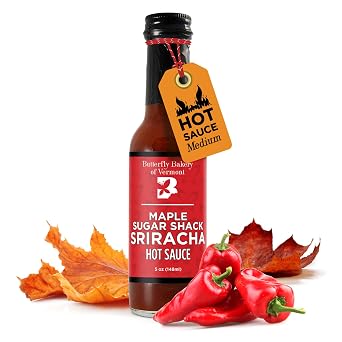 Butterfly Bakery of Vermont - Maple Sugar Shack Sriracha Hot Sauce, Medium Hot, Sweet Heat with Garlic Flavor - Vegan & Vegetarian - Made with Natural, Vermont-Grown Ingredients, 5 fl oz