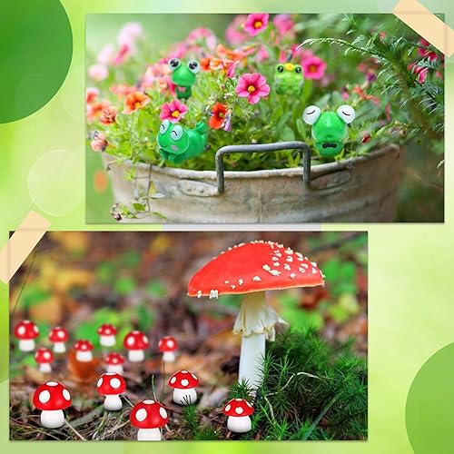 Miniatura 5 de 62 piezas de mini figuras en miniatura de hongos y ranas modelo de animales de jardín, pequeños adornos de decoración en miniatura, estatua