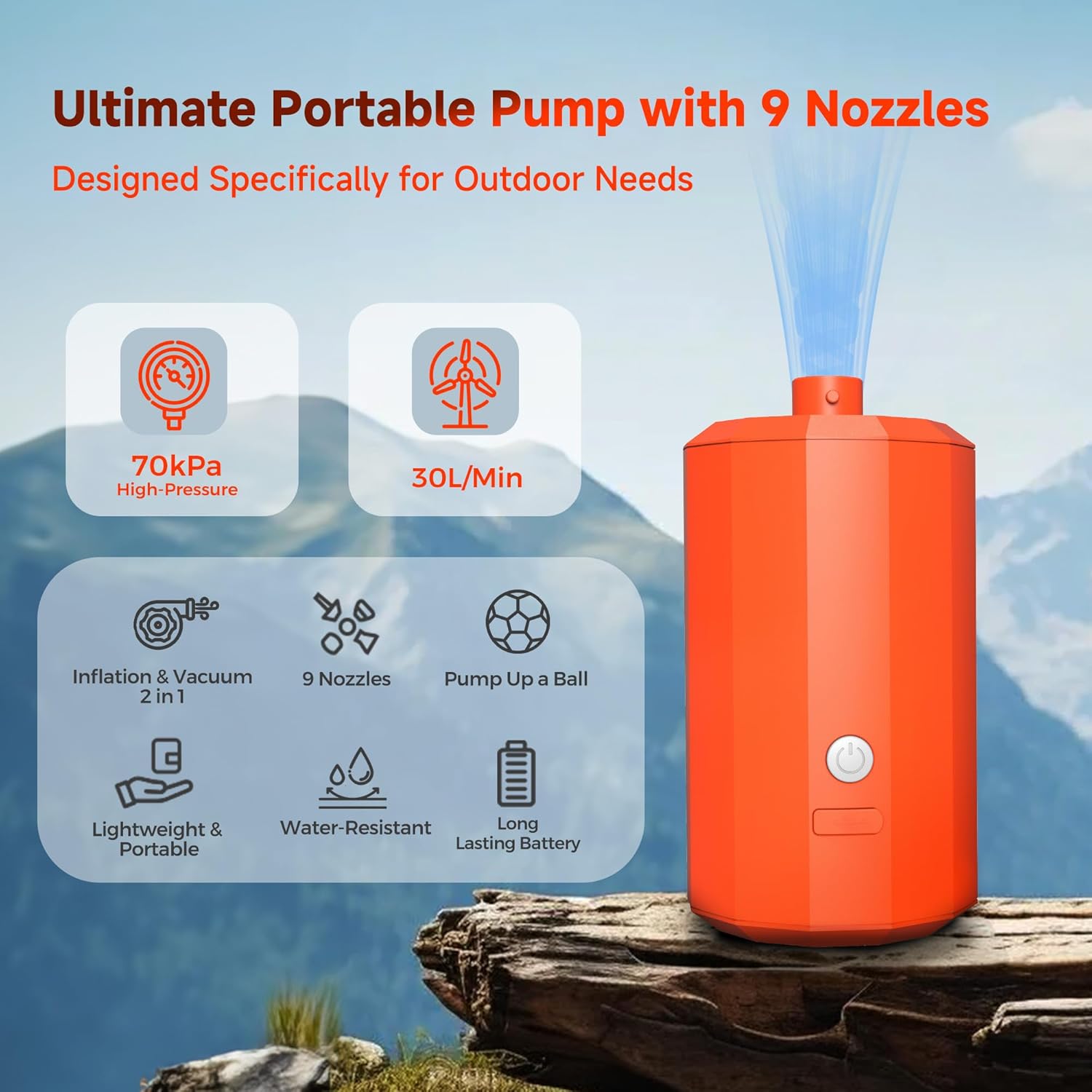 Aerogogo GIGA Pump 70kPa Portable Air Pump, Rechargeable Electric Air Pump with 2000mAh Battery Deflation Air Pump for Pool Float Camping Air Mattress Swimming Ring Vacuum Bag Inflatable Tent - Image 2