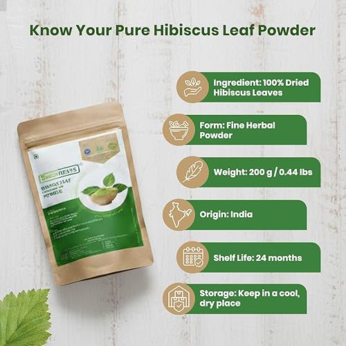 Miniatura 2 de FOODHERBS Polvo de hoja de hibisco  200 gm0.44 libras  Acondicionador natural para el cabello y promotor del crecimiento  Previene el enrojecimiento