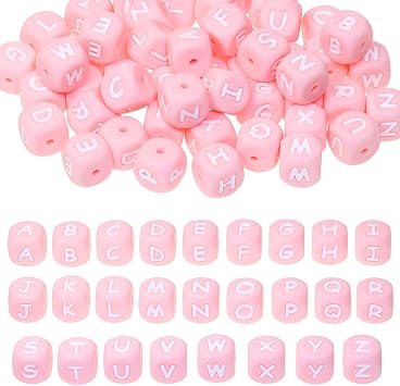 Tupalizy 12mm Silicone Letter Beads A-Z Square Alphabet Beads Cube Charms for Bracelets Keychains Necklaces Lanyards Jewelry Making Pens DIY String Crafts Party Favors Gifts, 78PCS Pink