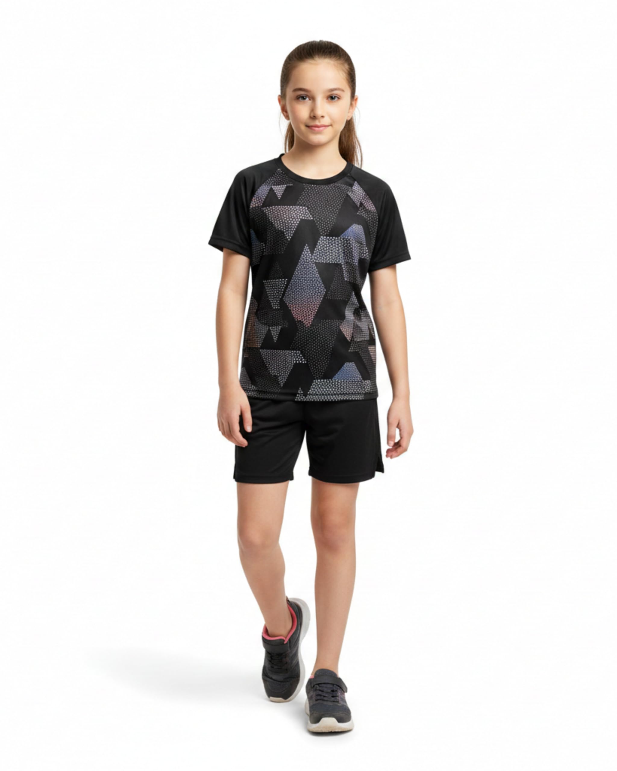 Girls Sports Set | Dry Fit Quick Dry T Shirt and Shorts Activewear for Kids | Multi-Sports Training Wear-picture-25