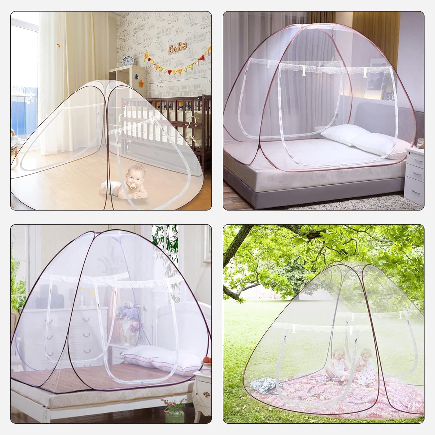 Faburo Moustiquaire de Lit Pliable 1,5m x 2m x 1,5m, Dôme Portable avec Double Fermeture Éclair, Tente Anti-Moustiques pour Camping et Voyage