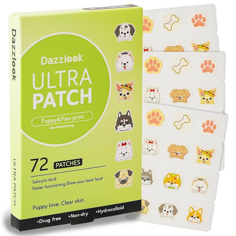 Dazzlook Adesivos para a Pele com Estampa de Cachorrinho e Ácido Salicílico, 72 unidades