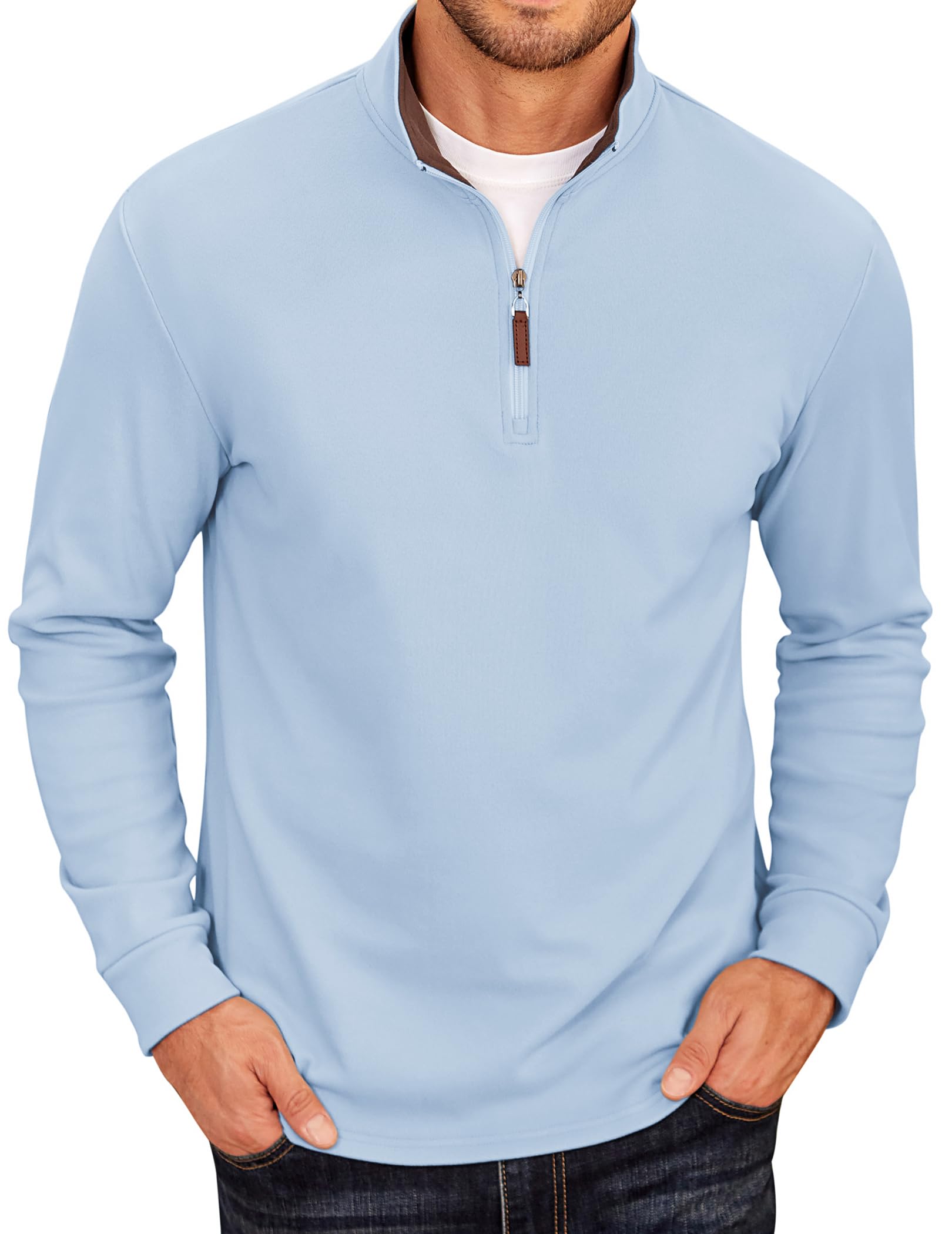 COOFANDY Men's Fleece Quarter Zip Pullover Long Sleeve Mock Neck Sweatshirt