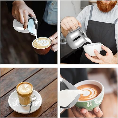 Miniatura 3 de Taza para verter espresso, 3 onzas, de acero inoxidable, crema de metal, crema de metal, taza para espumar, jarra de espuma para leche, crema,