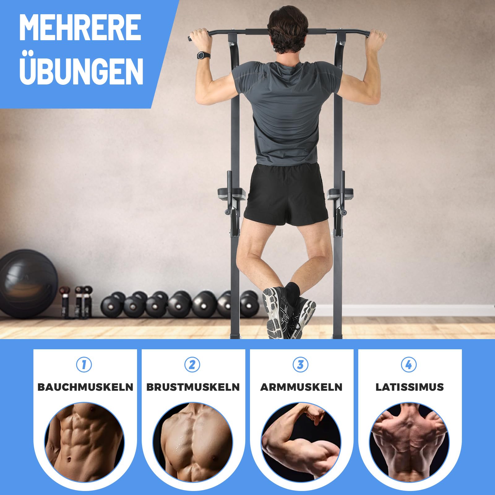 Klimmzugstange Freistehend Multifunktionaler Power Tower Dip Station Fitness Klimmzugstange Dip-Stationen Höhe Verstellbar NV-5609