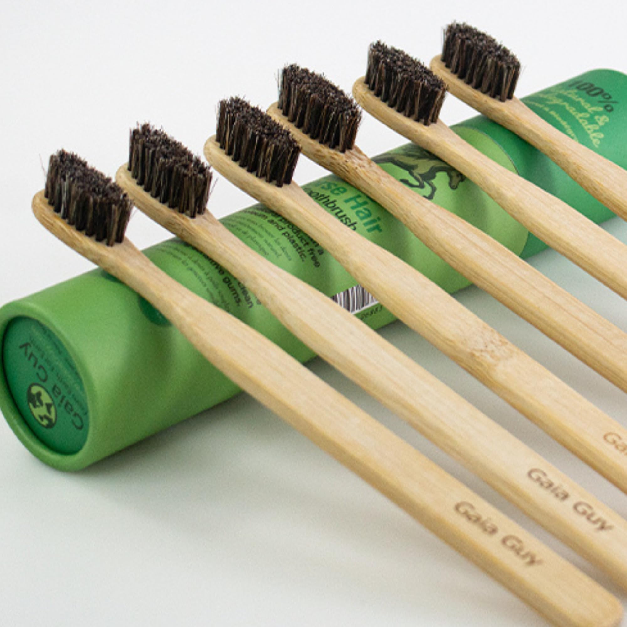 Gaia Guy Spazzolino da denti in bambù morbido in crine di cavallo, setole naturali, senza nylon o plastica, completamente compostabile e biodegradabile, per denti e gengive sensibili