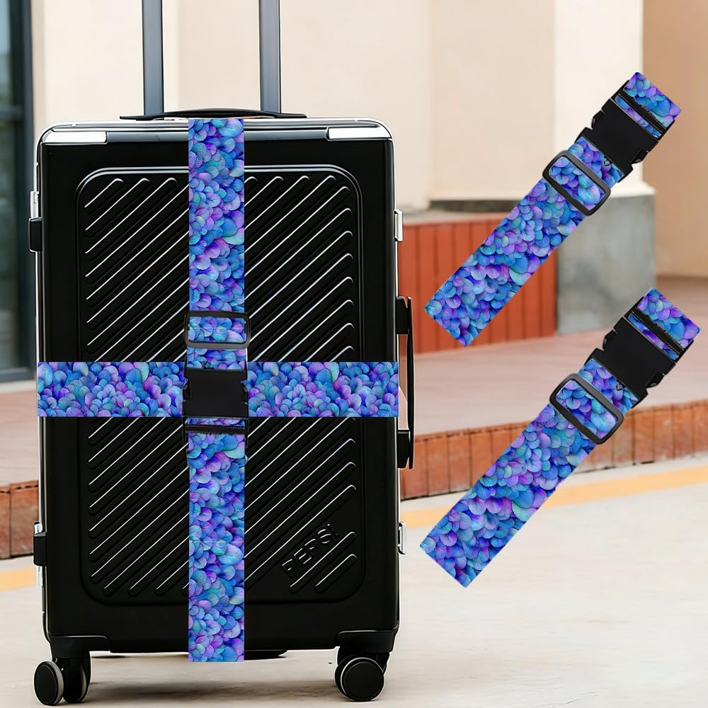 2PC, Floral Luggage Strap 1.97 x 70.87 inch Iridescent Blue and Purple Petal Pattern Decorative Suitcase Belt Artistic Travel Accessory for Women Men Vacation Essentials Adjustable Baggage Strap