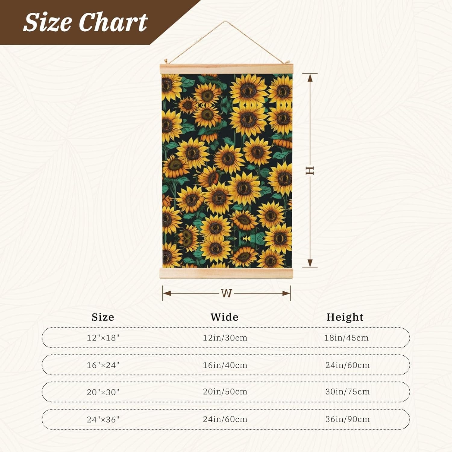 Sunflower Print Poster Hanger,Hanging Poster, Poster Frame,Wood Poster Hanger, For Wall Hanging