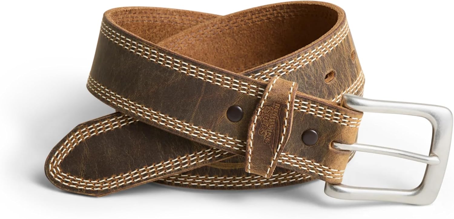 Red Wing Shoes Men's Triple Stitch Leather Belt, 1.5" Full Grain Leather, Heel Bar Buckle