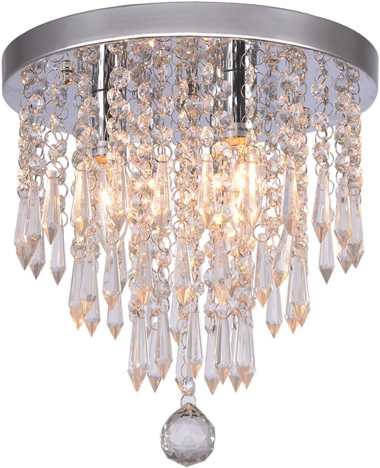 KU300107 Crystal Chandeliers Flush Mount Ceiling Light Lamp,Diameter 11.0 Inch Height 11.8 Inch, 3 Lights