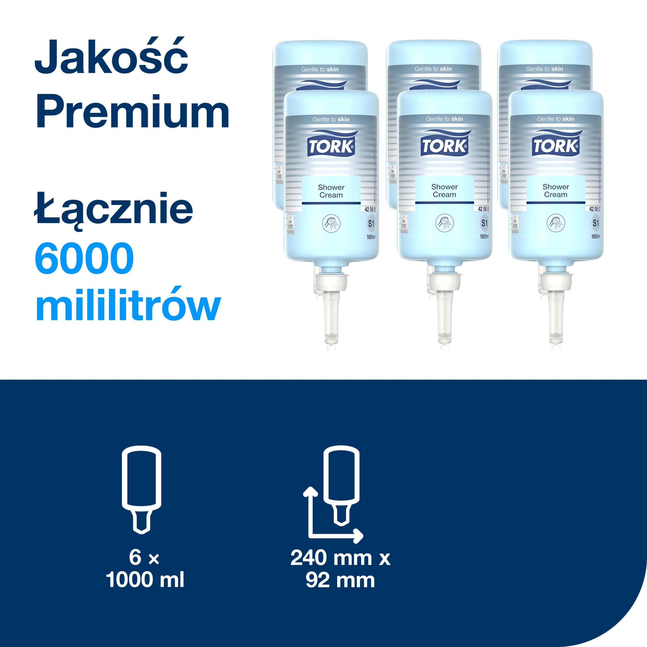 Tork Kremowy Żel pod Prysznic do Mycia Włosów i Ciała S4, Zapach Unisex, 6 x 1000 ml, 424601