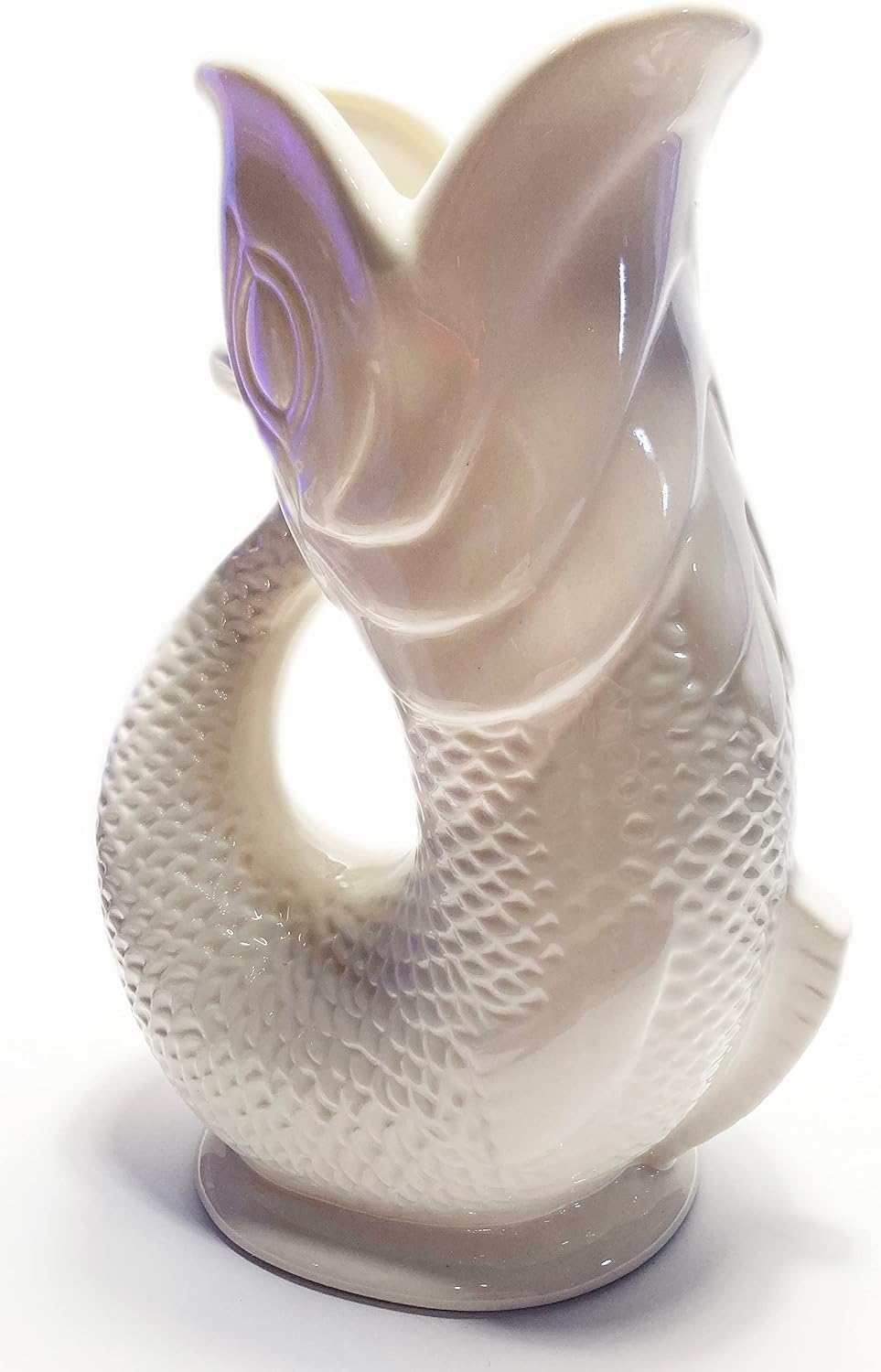 Mazeology’s White Porcelain Gurgle Fish Shaped Water Jug 50 ounces/ 1.5 liter Capacity 10.5 Inches High