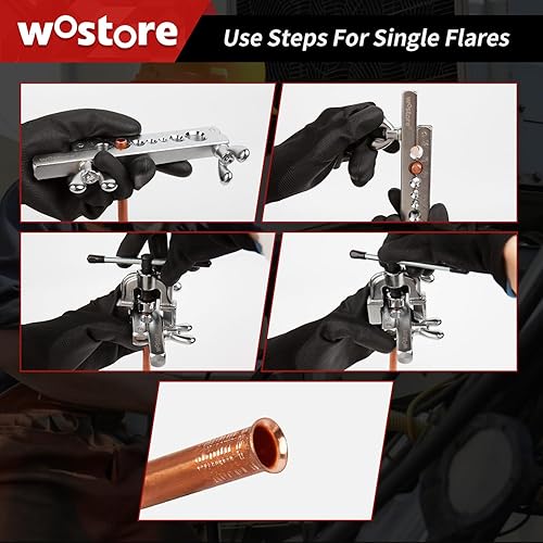 Miniatura 6 de Wostore Juego de herramientas de abocinación de tubería de una sola llamarada, 7 troqueles de kit de 3/16-5/8 pulgadas en HVAC para fontanería de