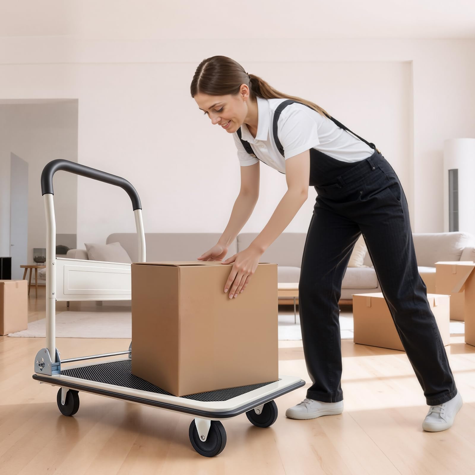 VEVOR Plattformwagen Klappbar 150 kg, Transportwagen mit Lenkrolle, Handwagen Ladefläche mit Anti-Rutsch-Beschichtung, Transporthilfe für Einfache Aufbewahrung, 735x480x825 mm Rollwagen