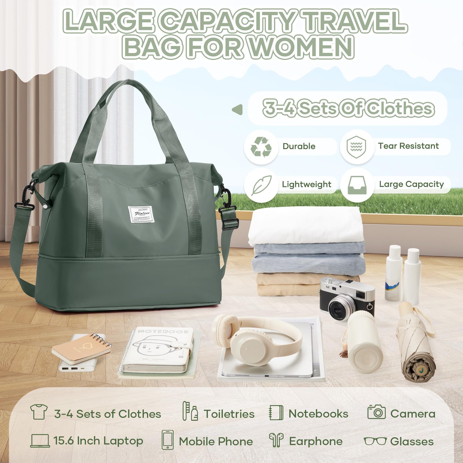Reisetasche Damen Sporttasche 40x30x20 Ryanair Handgepäck Tasche Weekender Bag Schwimmtasche Wasserdicht Travel Duffle Bag Wickeltasche Trainingstasche Frauen für Reise Gym,J3-Green