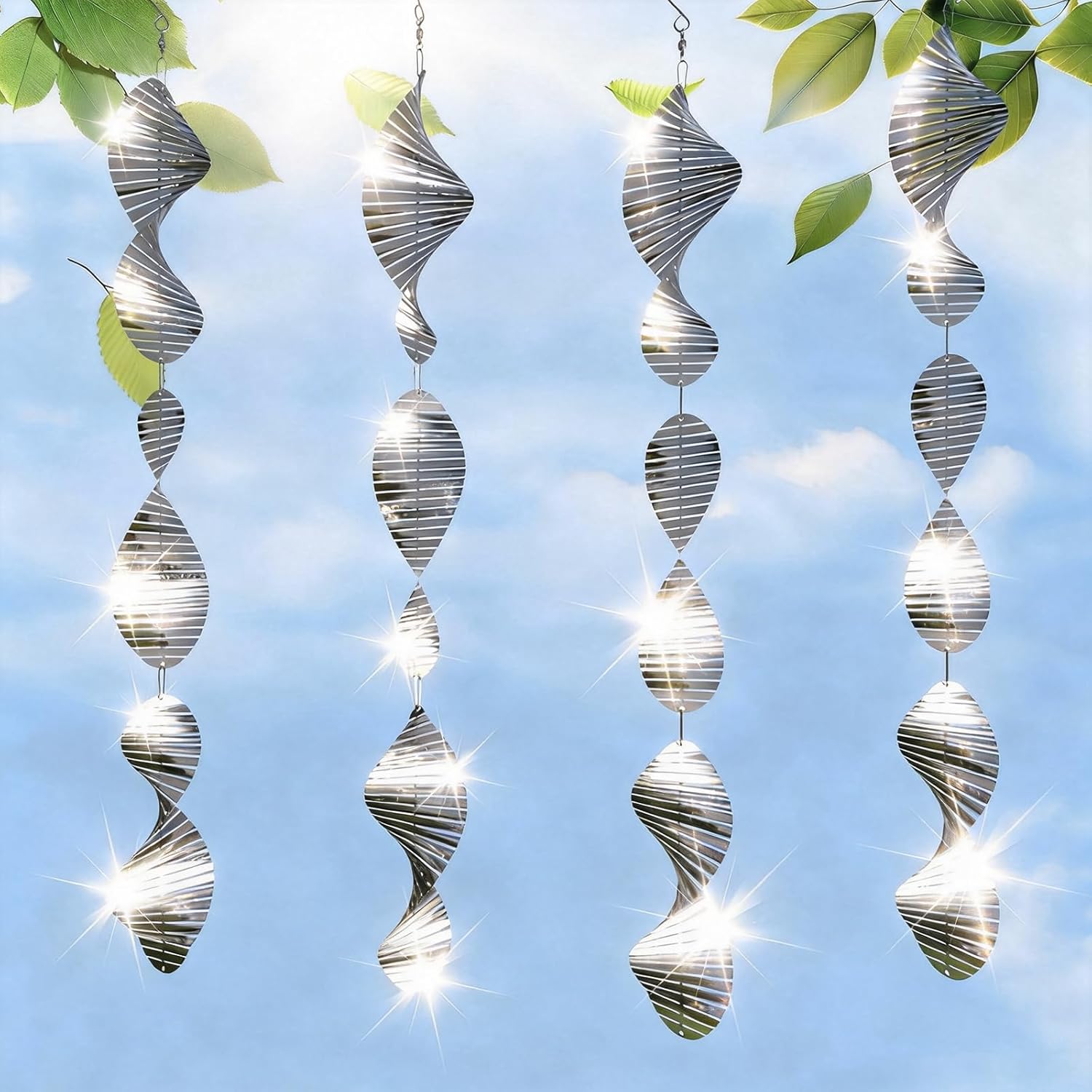 Bird Deterrents for Outside Patio, Bird Scare Devices Set Highly Reflective 3D Wind Spinners Outdoor Garden Decor, Bird Reflectors to Keep Birds Away Window Roof Yard Orchards Deck 12 Discs 4 Pcs
