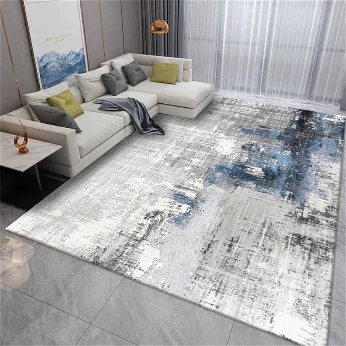 Tapis de salon gris-bleu 70x140cm moderne pour chambre fille