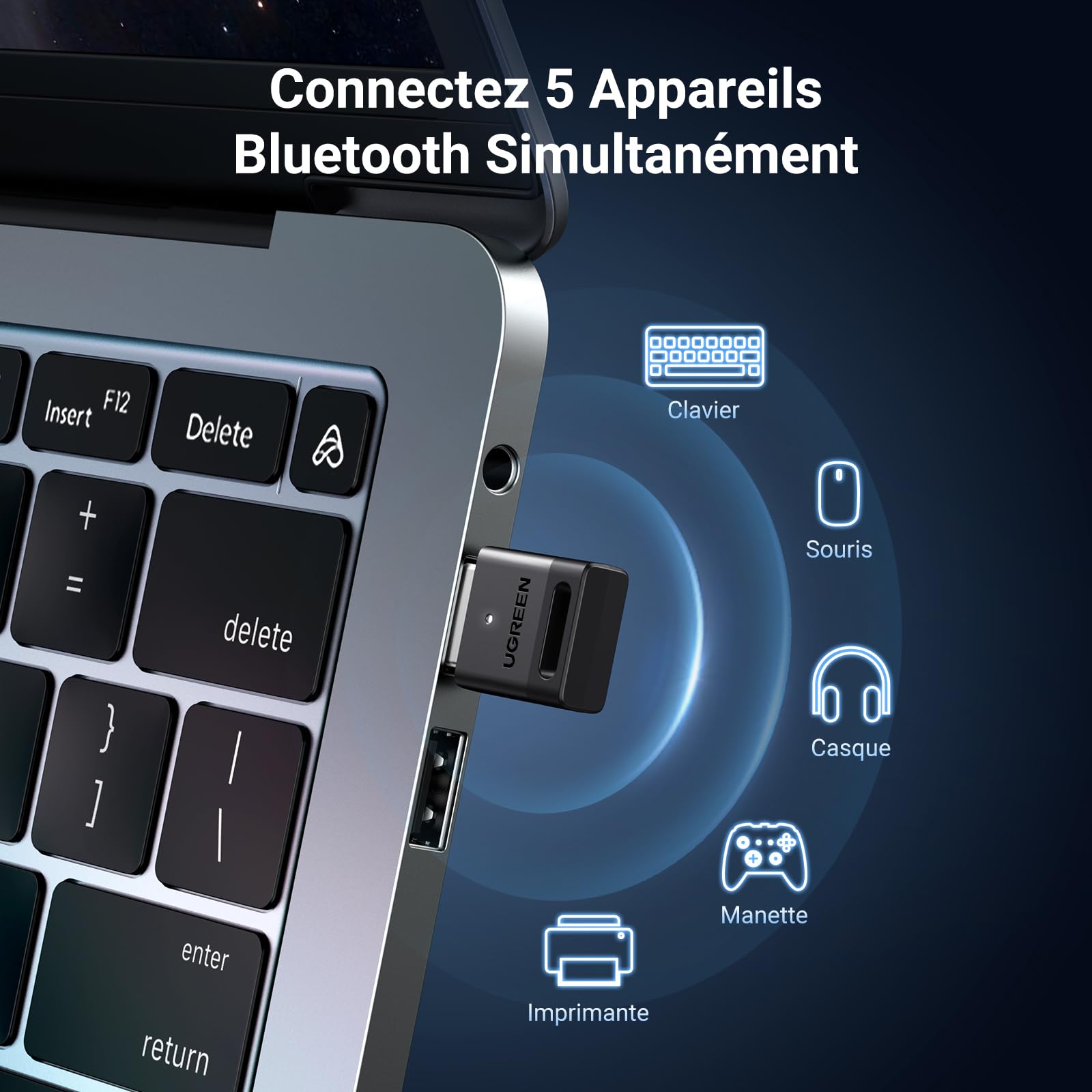 UGREEN Dongle Bluetooth 5.3 USB Clé Faible Latence 20M Portée Windows 11 10 8.1
