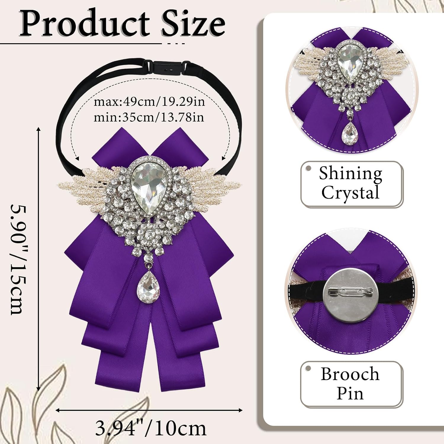 Rhinestone Bow Ties for Men Women, Pre Tied Clip on Bow Tie with Brooch Adjustable Bowties Men for Wedding Party