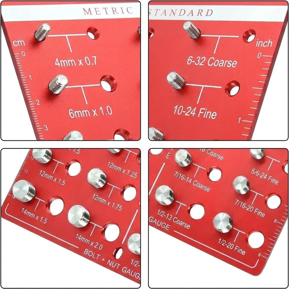 Calibro di filettatura preciso in lega di alluminio per viti metriche e SAE, robusto tester di filettatura con custodia, per officina e meccanico auto, 22,5 x 21,3 cm