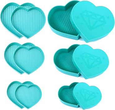 6PCS Blue Heart Diamond Sorting Trays Diamond Painting Bead Sorting Trays Art Organizer DIY Craft Rhinestone Plate Small Plastic Boxes Blue Cross Nail Dotting Tools Heart Shape