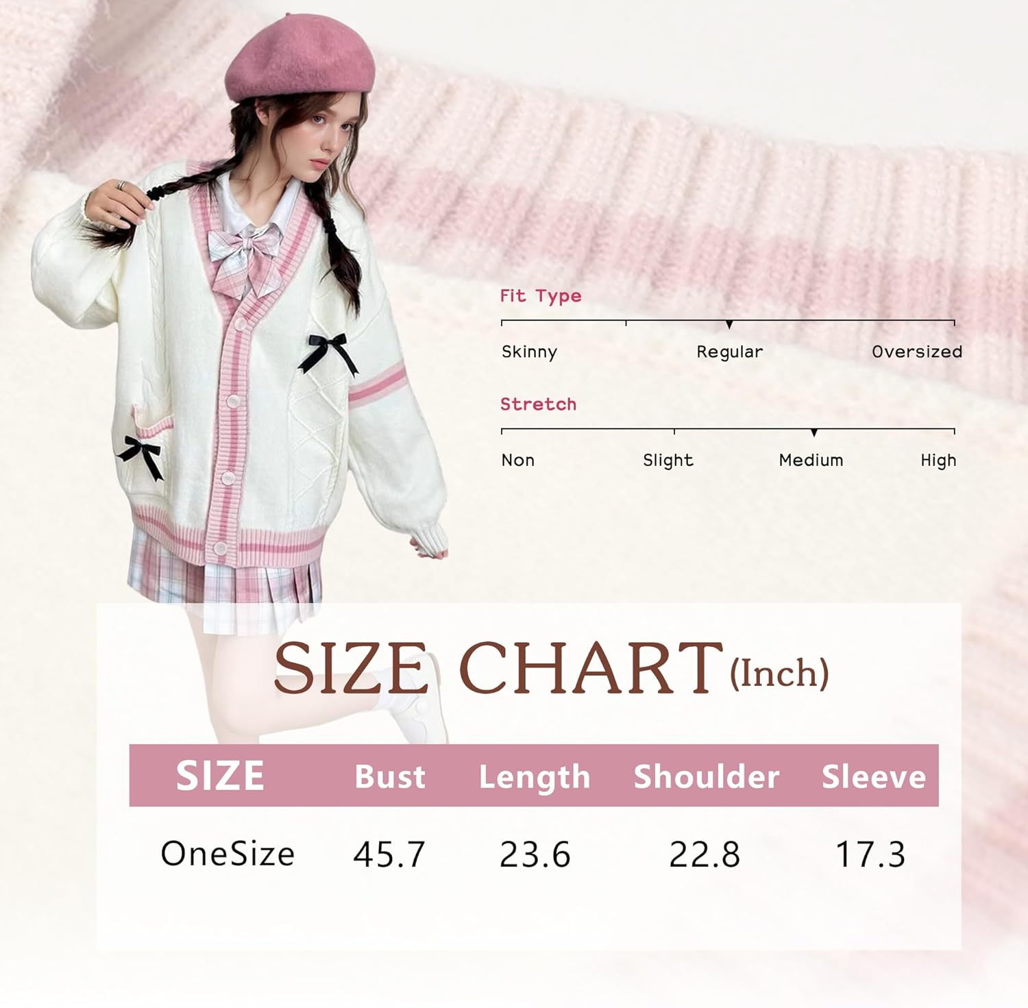 FindThy Women’s Kawaii JK School Uniform Cardigans Long Sleeve Button Up Cardigan with Pinned Bowknot - Image 5