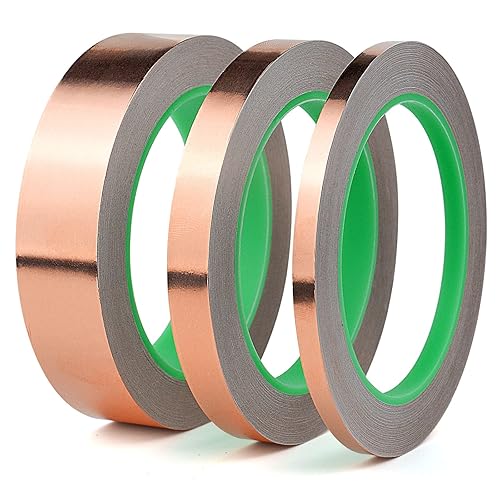 Paquete de 3 cintas de lámina de cobre (1 pulgada 12 pulgada 14 pulgadas x 66 pies) con adhesivo conductor para reparaciones eléctricas, blindaje de