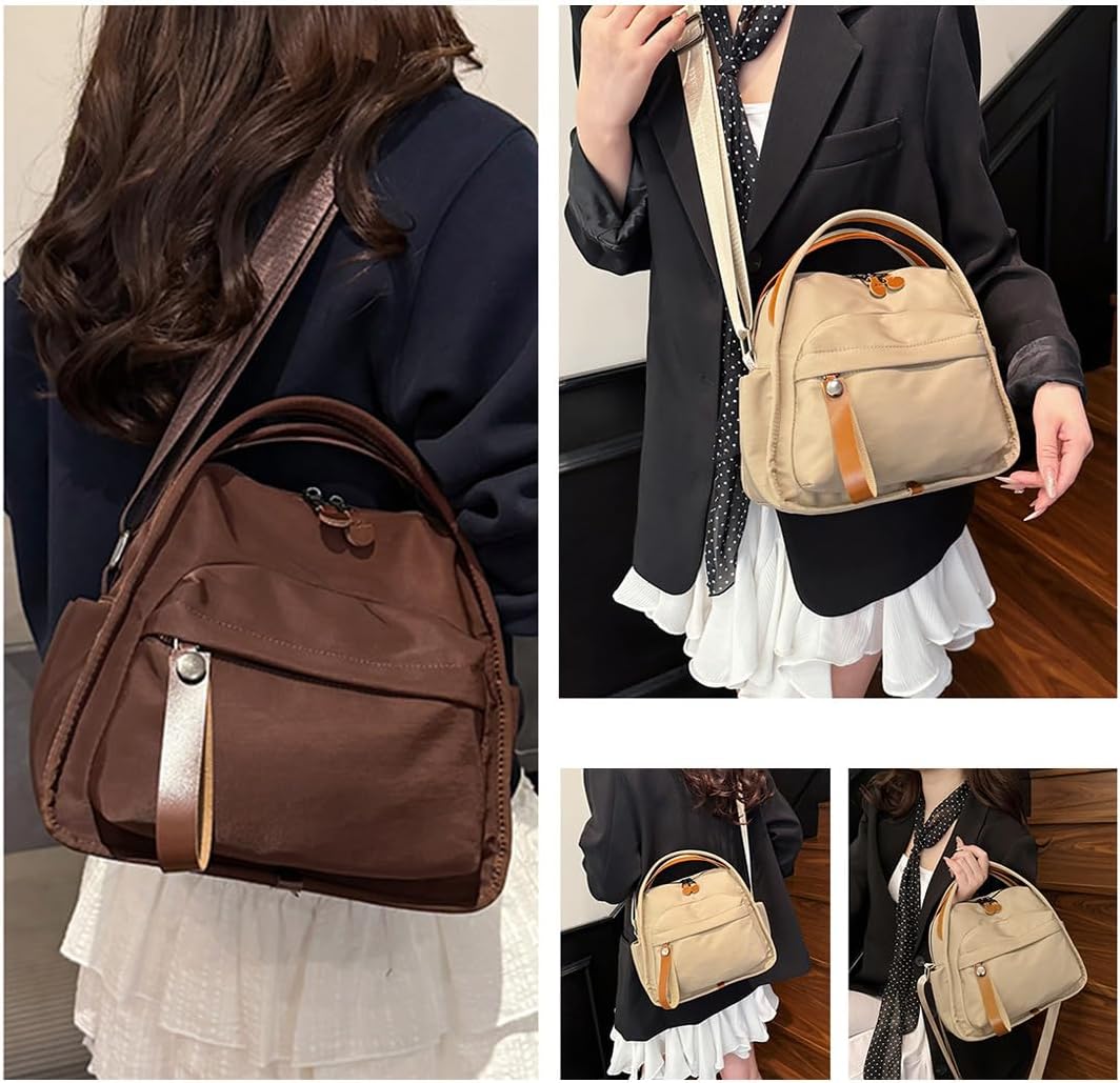 Shoulder Bag, Crossbody Shoulder Bag, Women Solid Zipper Nylon Handbag, Lightweight Large Capacity