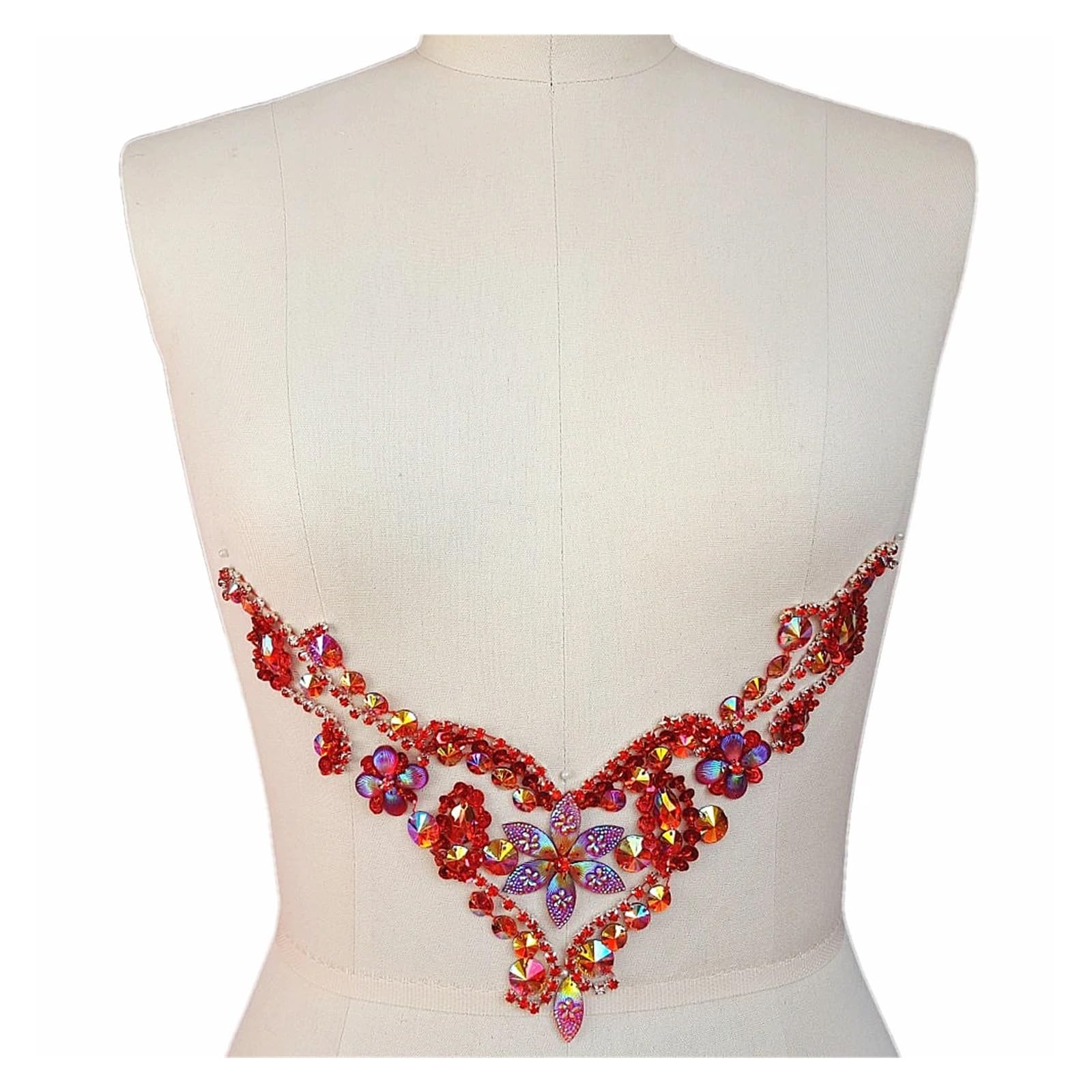 Apliques de encaje con bordado de abalorios Cintura con cuentas Boda Coser lentejuelas Cuentas Rhinestones Azul Púrpura Apliques de parche encaje(Blue)