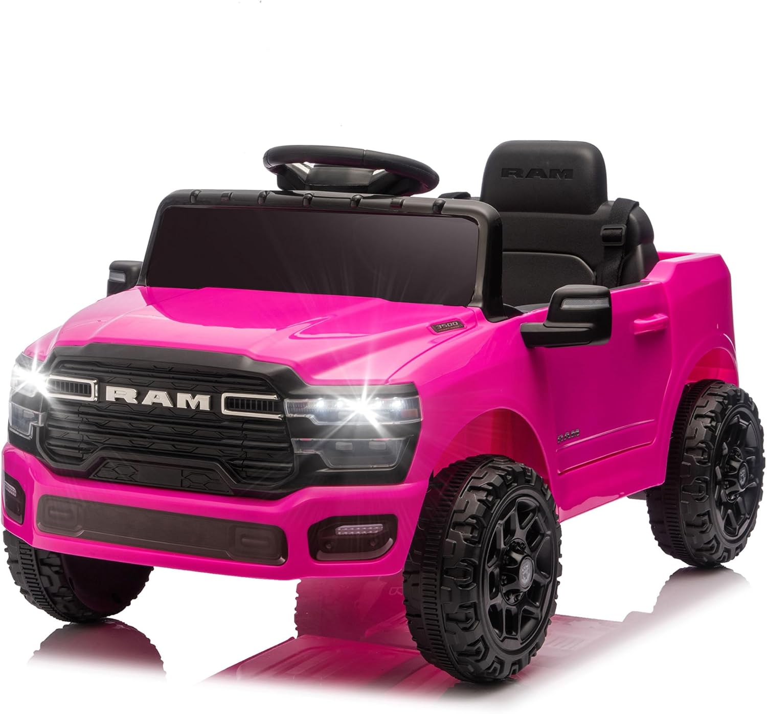 12V Licensed RAM 3500 Ride on Toy for Kids, Toddler Ride on Truck with Parent Remote Control, 2WD, Rear Shock Suspension, LED, Bluetooth, 3 Point Safety Belt, Electric Car for Kids (Pink)
