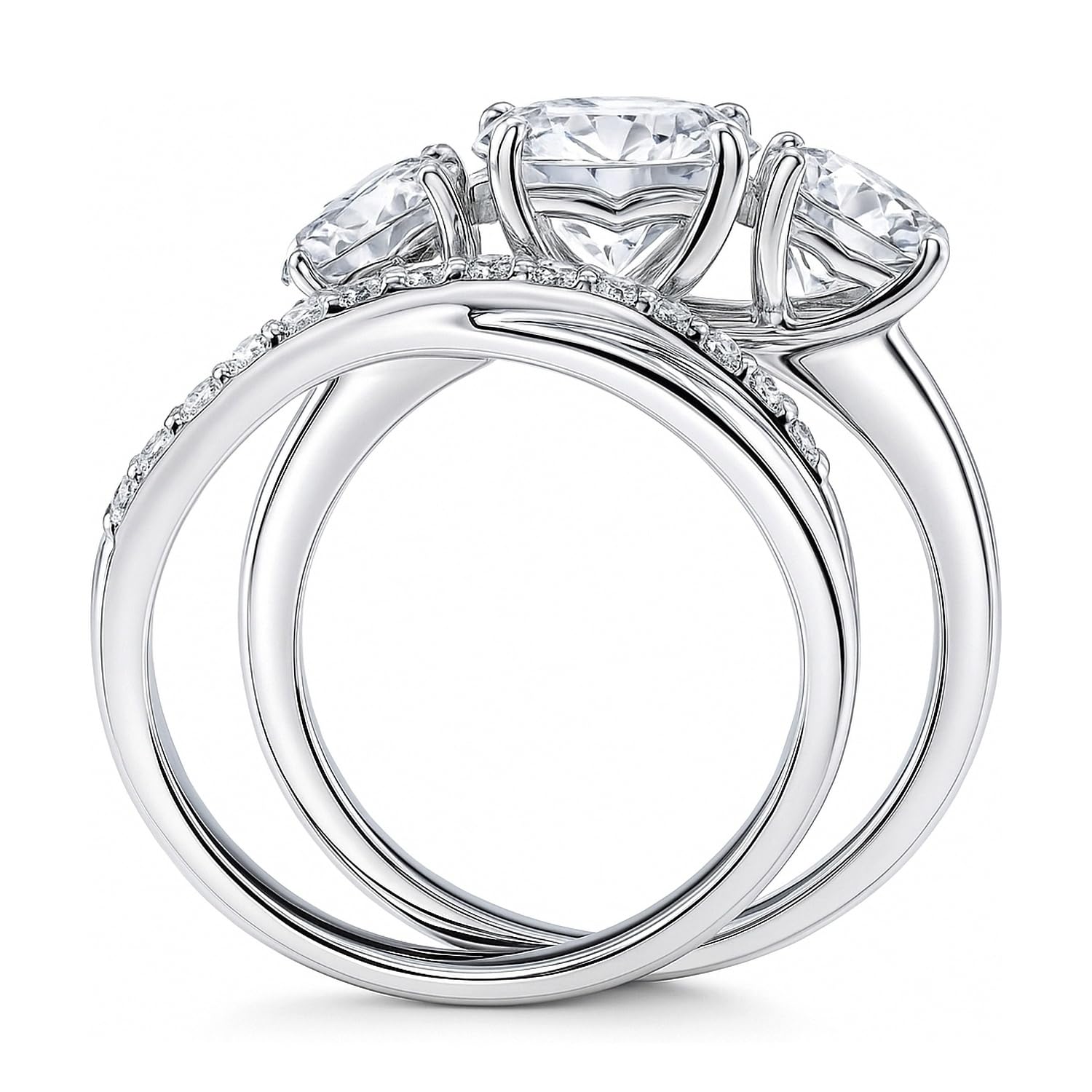 Juego de anillos de compromiso de boda de plata de ley con 3 piedras, 2 quilates, corte redondo, circonita cúbica, infinito, para mujer, chapado en rodio, Plata de ley Circonia cúbica 4