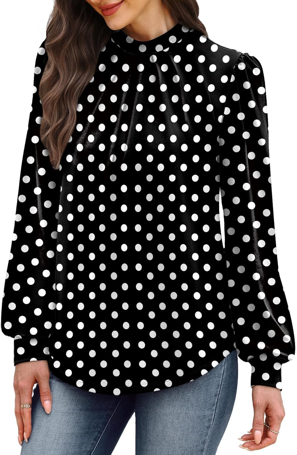 WIHOLL Long Sleeve Shirts for Women Mock Neck Tops Pleated Front Blouses Dressy Casual Spring Fall Clothes 2026 Fashion - Image 4