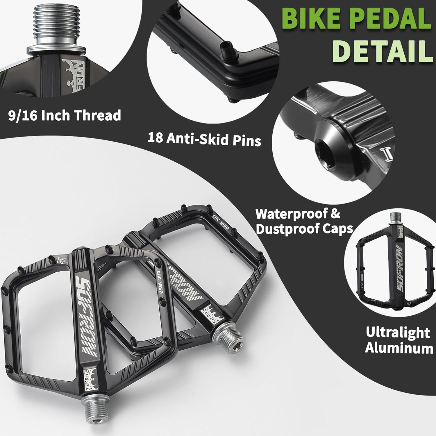 MTB Bike Pedals, Lightweight Mountain Bicycle Pedals for BMX/Road Bikes -Universal Aluminum Alloy Large Platform Pedal