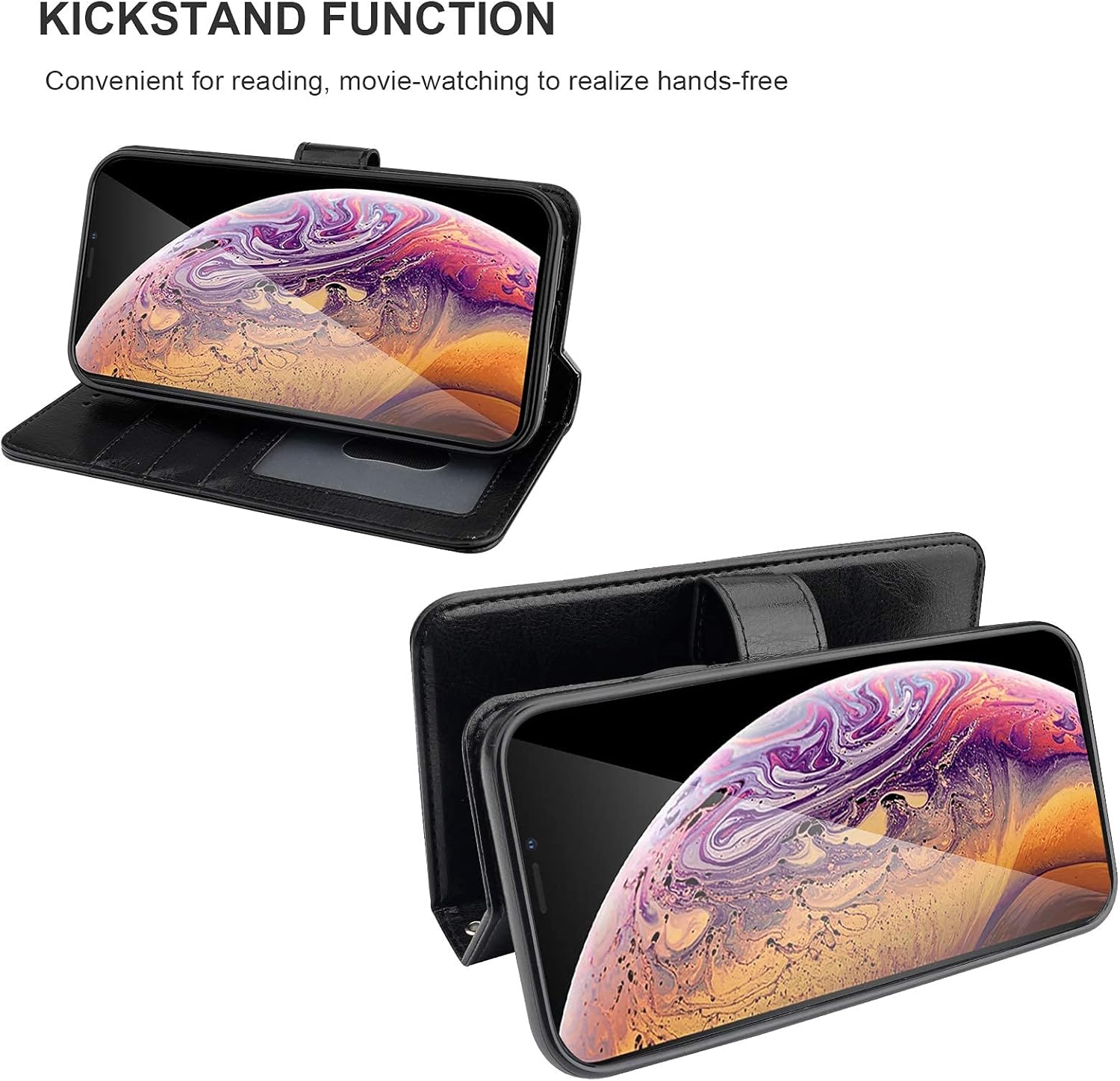 Bocasal for iPhone Xs/X Wallet Case with Card Holder PU Leather Magnetic Detachable Kickstand Shockproof Wrist Strap Removable Flip Cover for iPhone Xs for iPhone X 5.8 inch (Black)