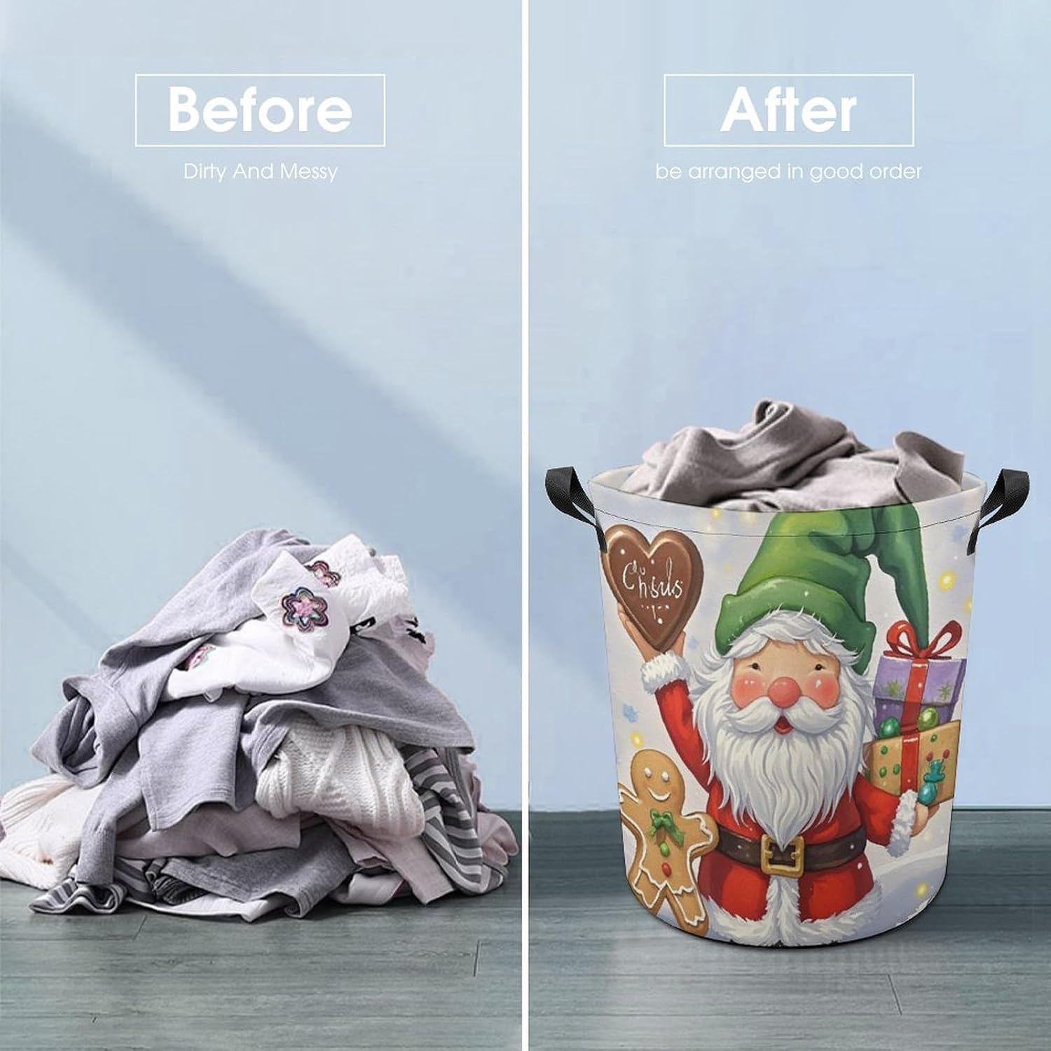 13.8 × 13.8 × 17.3 Inches Collapsible Laundry Baskets Dwarfs And Gingerbread Man Printed Waterproof Laundry Hamper Foldable Dirty Clothes Storage Bin for Bathroom Bedroom Office image 5