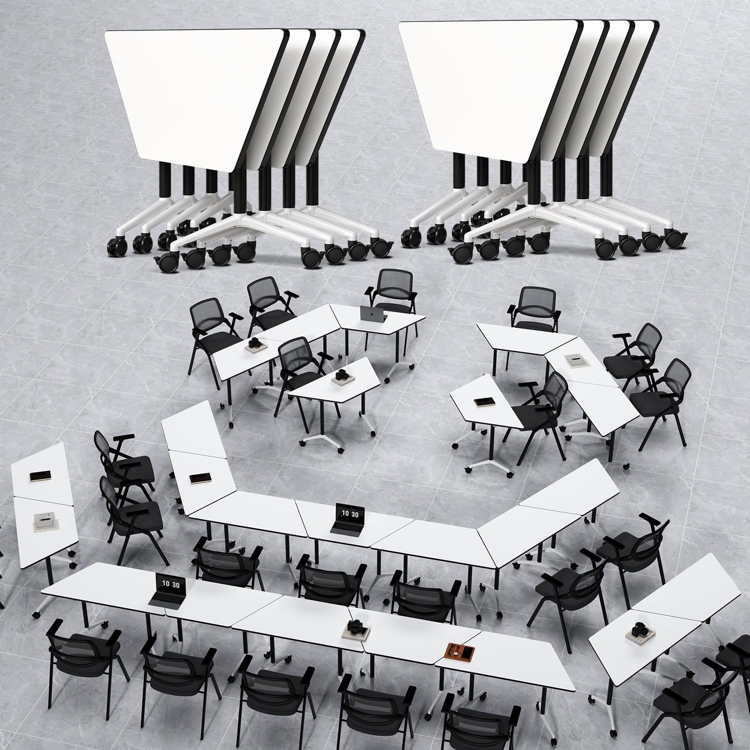 Conference Room Tables,47.2" Modern Office Folding Conference Table,Flip Top Mobile Training Tables with Lockable Wheels,Seminar Table Foldable Meeting Table for Classroom Office (Trapezoid, 8 Pack)