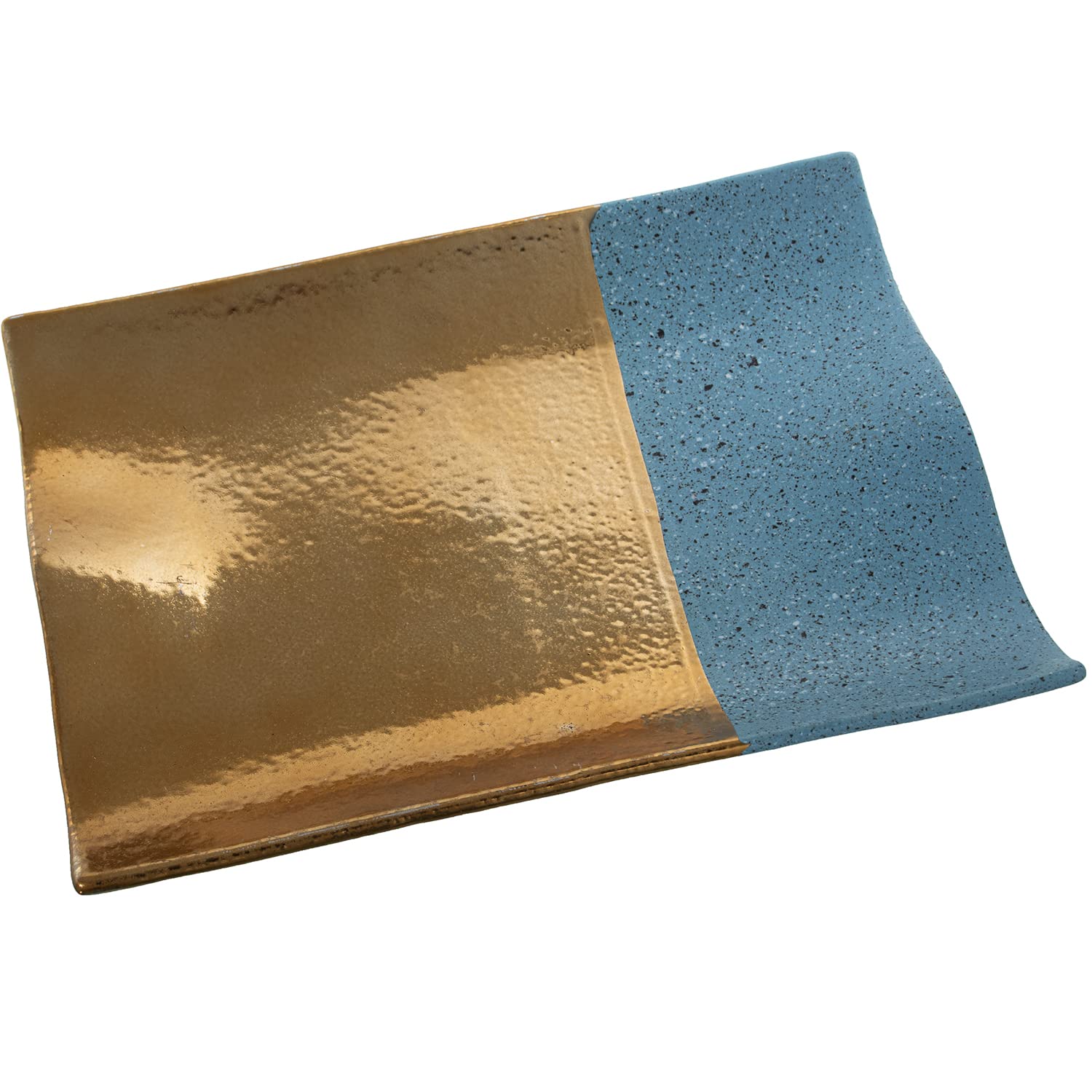 Coupe en céramique bleu et or 33x24cm pour décoration de table élégante